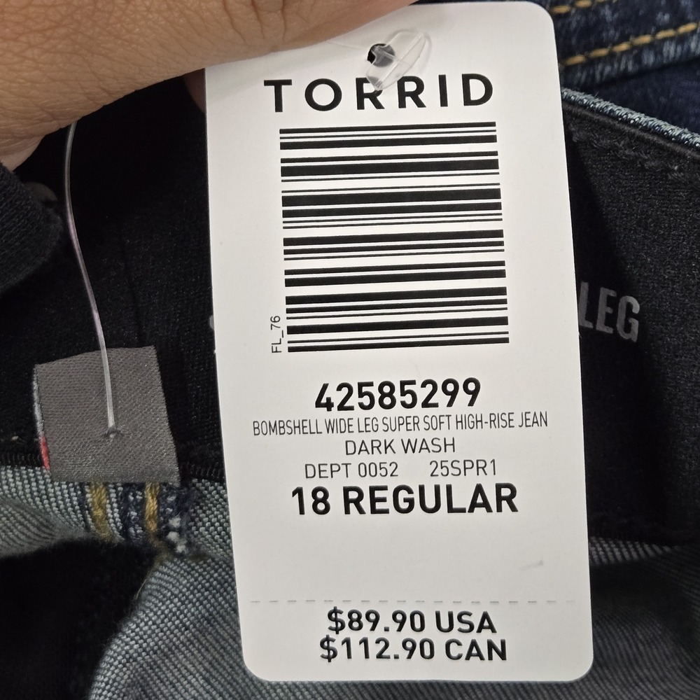 Torrid Women Jeans 18R Dark Blue Denim Wide-Leg 42585299 Bombshell Wide NWT - Picture 13 of 16